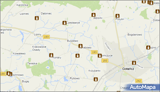 mapa Grabowo gmina Gołańcz, Grabowo gmina Gołańcz na mapie Targeo