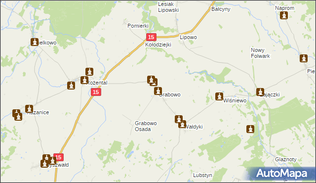 mapa Grabowo gmina Lubawa, Grabowo gmina Lubawa na mapie Targeo