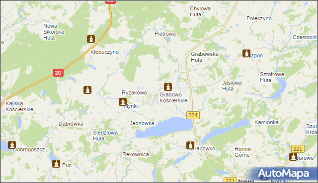 mapa Grabowo Kościerskie, Grabowo Kościerskie na mapie Targeo