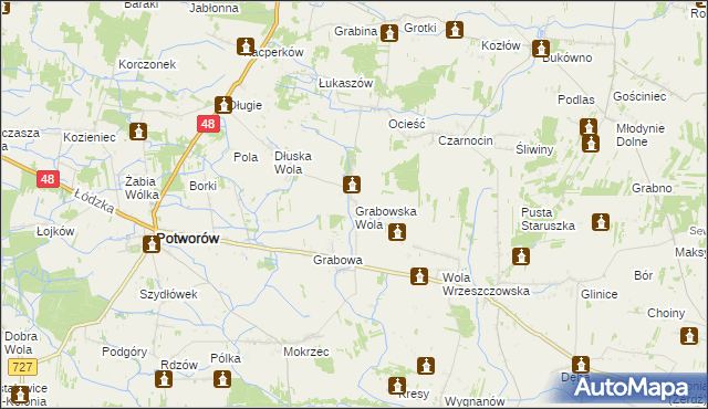 mapa Grabowska Wola gmina Potworów, Grabowska Wola gmina Potworów na mapie Targeo