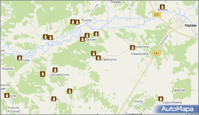 mapa Gradoczno, Gradoczno na mapie Targeo