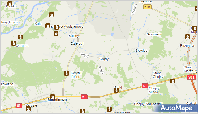 mapa Grądy gmina Nowogród, Grądy gmina Nowogród na mapie Targeo