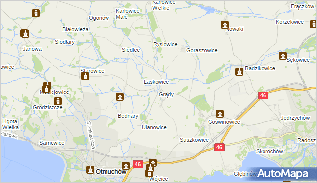 mapa Grądy gmina Otmuchów, Grądy gmina Otmuchów na mapie Targeo