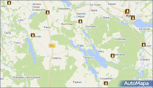 mapa Grądy gmina Rybno, Grądy gmina Rybno na mapie Targeo