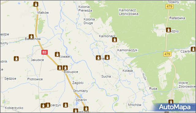 mapa Grądy gmina Sieradz, Grądy gmina Sieradz na mapie Targeo