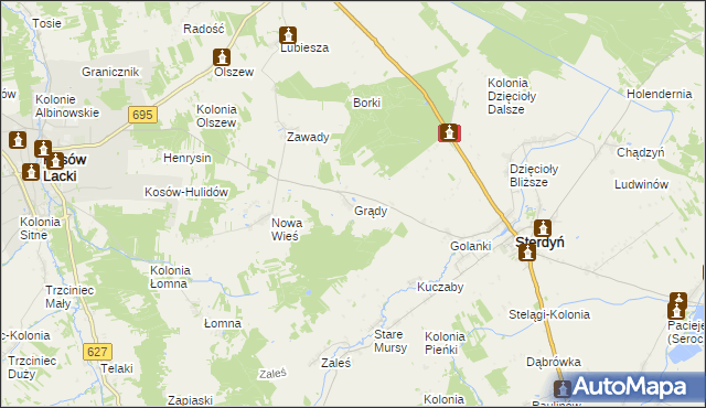 mapa Grądy gmina Sterdyń, Grądy gmina Sterdyń na mapie Targeo