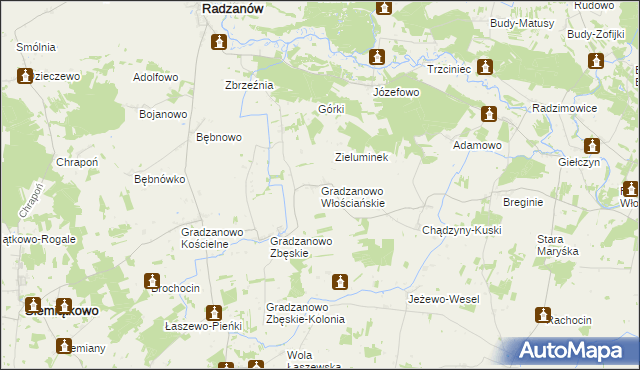 mapa Gradzanowo Włościańskie, Gradzanowo Włościańskie na mapie Targeo