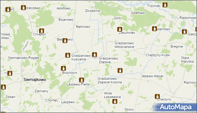 mapa Gradzanowo Zbęskie, Gradzanowo Zbęskie na mapie Targeo