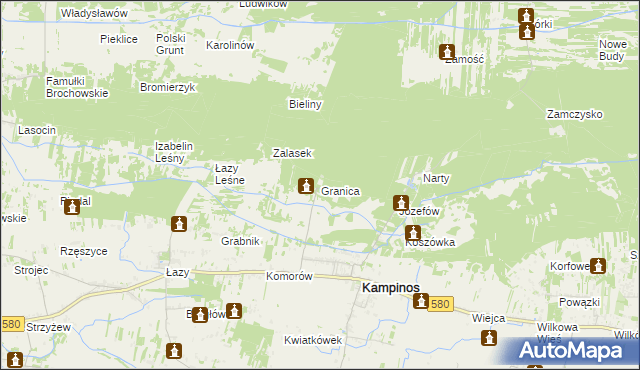 mapa Granica gmina Kampinos, Granica gmina Kampinos na mapie Targeo