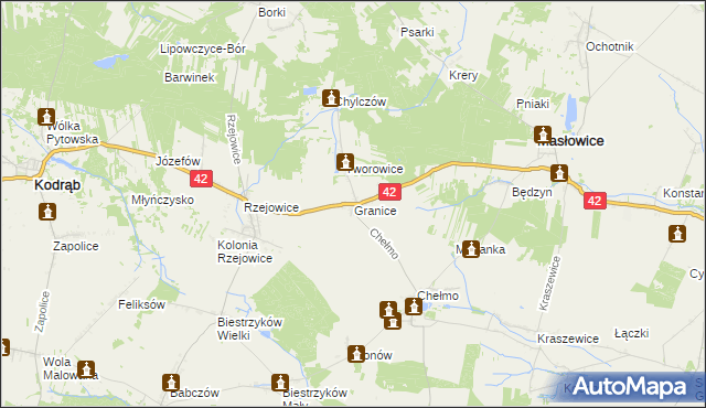 mapa Granice gmina Masłowice, Granice gmina Masłowice na mapie Targeo