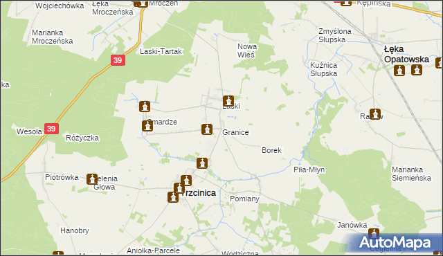 mapa Granice gmina Trzcinica, Granice gmina Trzcinica na mapie Targeo