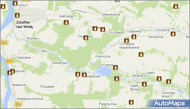 mapa Graniczna gmina Józefów nad Wisłą, Graniczna gmina Józefów nad Wisłą na mapie Targeo