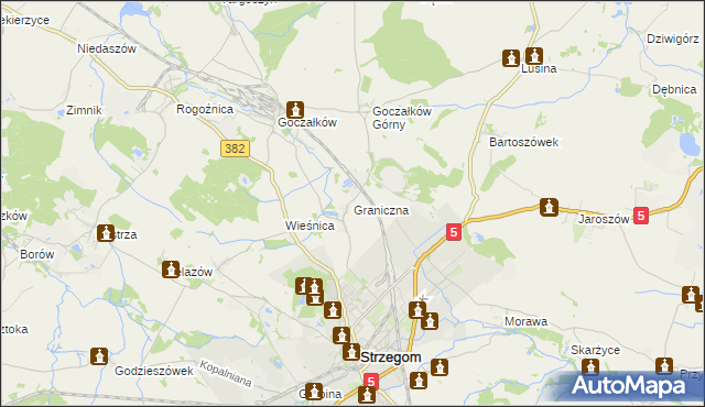 mapa Graniczna gmina Strzegom, Graniczna gmina Strzegom na mapie Targeo