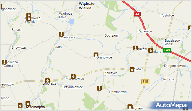 mapa Granowice, Granowice na mapie Targeo