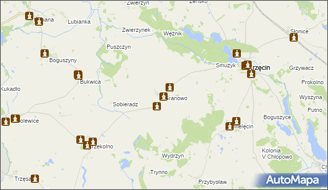 mapa Granowo gmina Krzęcin, Granowo gmina Krzęcin na mapie Targeo