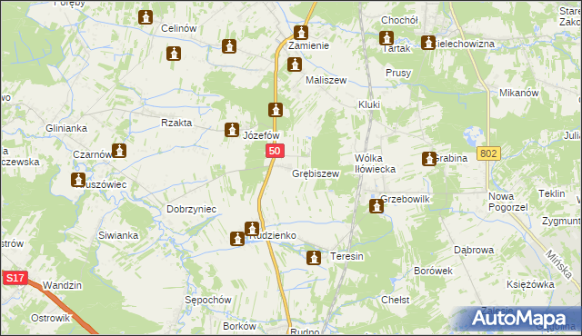 mapa Grębiszew, Grębiszew na mapie Targeo