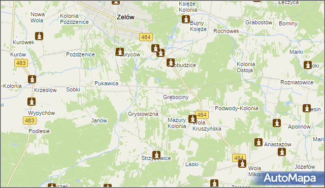 mapa Grębociny, Grębociny na mapie Targeo