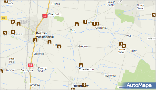 mapa Grębów gmina Rozdrażew, Grębów gmina Rozdrażew na mapie Targeo