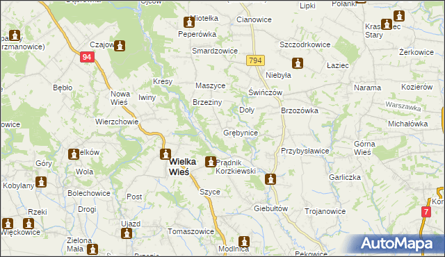 mapa Grębynice, Grębynice na mapie Targeo