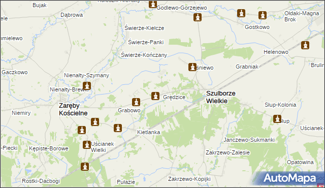 mapa Grędzice gmina Szulborze Wielkie, Grędzice gmina Szulborze Wielkie na mapie Targeo