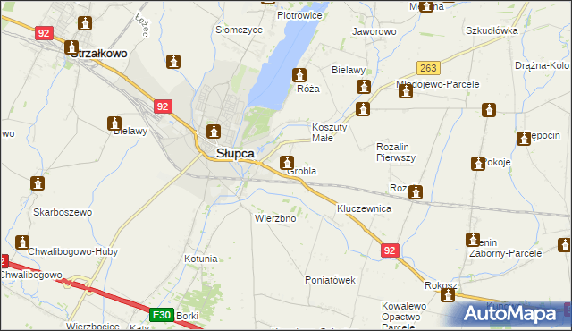 mapa Grobla gmina Słupca, Grobla gmina Słupca na mapie Targeo