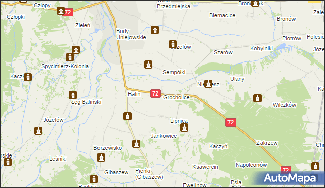 mapa Grocholice gmina Poddębice, Grocholice gmina Poddębice na mapie Targeo