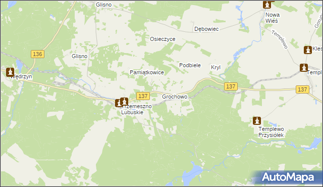 mapa Grochowo gmina Sulęcin, Grochowo gmina Sulęcin na mapie Targeo