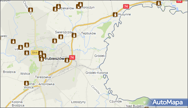 mapa Gródek gmina Hrubieszów, Gródek gmina Hrubieszów na mapie Targeo