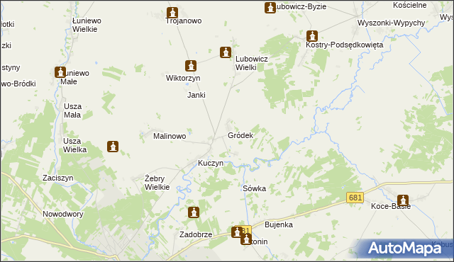 mapa Gródek gmina Klukowo, Gródek gmina Klukowo na mapie Targeo