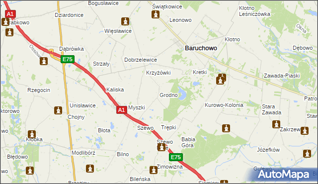 mapa Grodno gmina Baruchowo, Grodno gmina Baruchowo na mapie Targeo