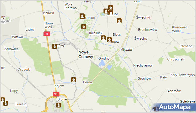 mapa Grodno gmina Nowe Ostrowy, Grodno gmina Nowe Ostrowy na mapie Targeo