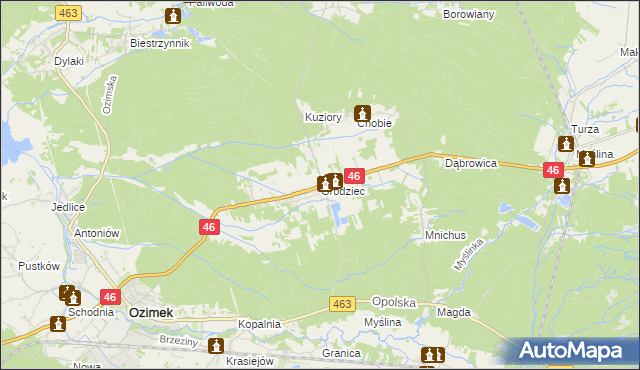 mapa Grodziec gmina Ozimek, Grodziec gmina Ozimek na mapie Targeo