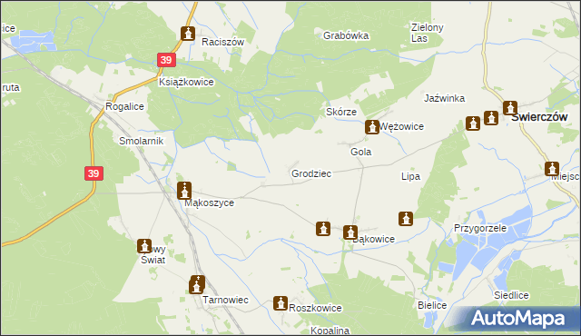 mapa Grodziec gmina Świerczów, Grodziec gmina Świerczów na mapie Targeo