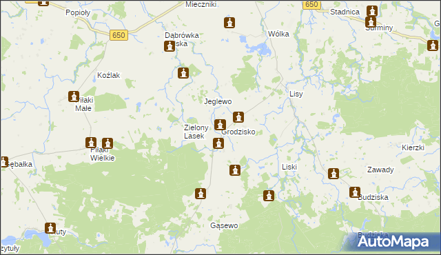 mapa Grodzisko gmina Banie Mazurskie, Grodzisko gmina Banie Mazurskie na mapie Targeo