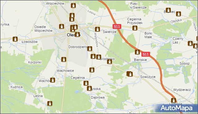 mapa Grodzisko gmina Olesno, Grodzisko gmina Olesno na mapie Targeo
