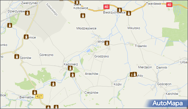 mapa Grodzisko gmina Pawłowiczki, Grodzisko gmina Pawłowiczki na mapie Targeo