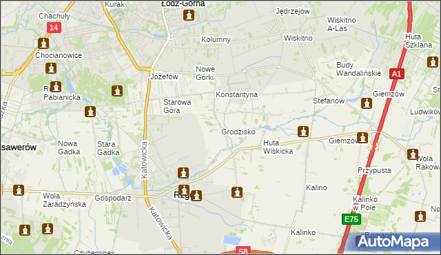 mapa Grodzisko gmina Rzgów, Grodzisko gmina Rzgów na mapie Targeo