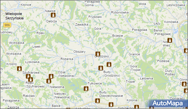 mapa Grodzisko gmina Strzyżów, Grodzisko gmina Strzyżów na mapie Targeo