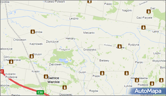 mapa Grodzisko gmina Świnice Warckie, Grodzisko gmina Świnice Warckie na mapie Targeo