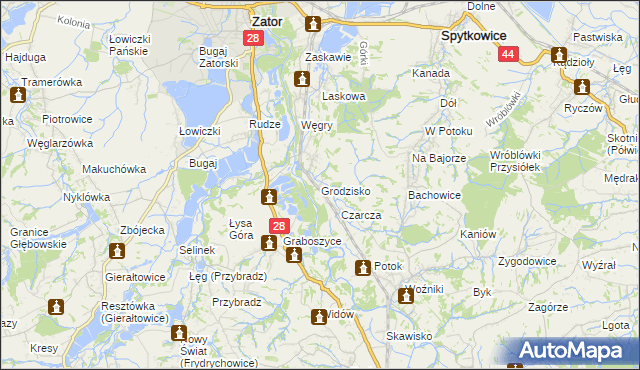 mapa Grodzisko gmina Zator, Grodzisko gmina Zator na mapie Targeo