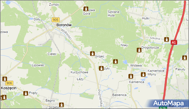 mapa Grojec gmina Boronów, Grojec gmina Boronów na mapie Targeo