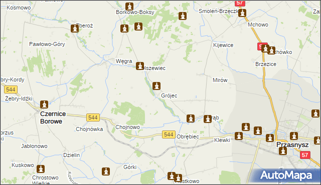 mapa Grójec gmina Czernice Borowe, Grójec gmina Czernice Borowe na mapie Targeo