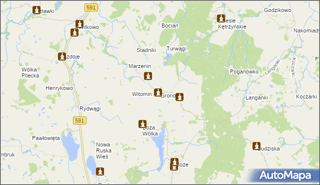 mapa Gronowo gmina Mrągowo, Gronowo gmina Mrągowo na mapie Targeo