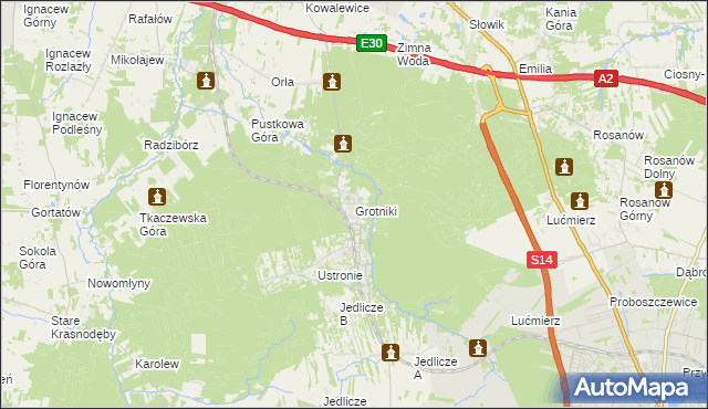 mapa Grotniki gmina Zgierz, Grotniki gmina Zgierz na mapie Targeo