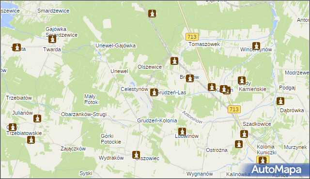 mapa Grudzeń-Las, Grudzeń-Las na mapie Targeo