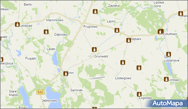 mapa Grunwald powiat ostródzki, Grunwald powiat ostródzki na mapie Targeo