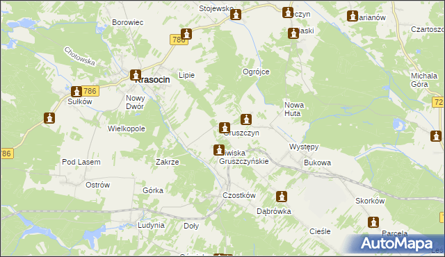 mapa Gruszczyn gmina Krasocin, Gruszczyn gmina Krasocin na mapie Targeo