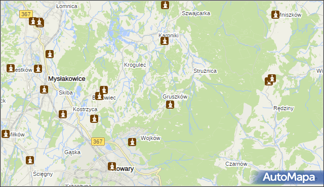 mapa Gruszków gmina Mysłakowice, Gruszków gmina Mysłakowice na mapie Targeo