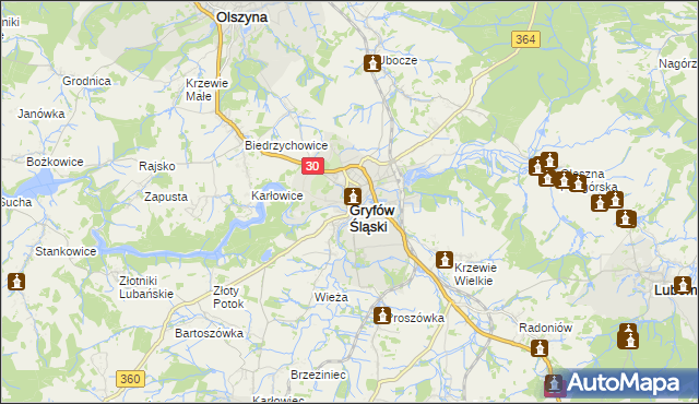 mapa Gryfów Śląski, Gryfów Śląski na mapie Targeo