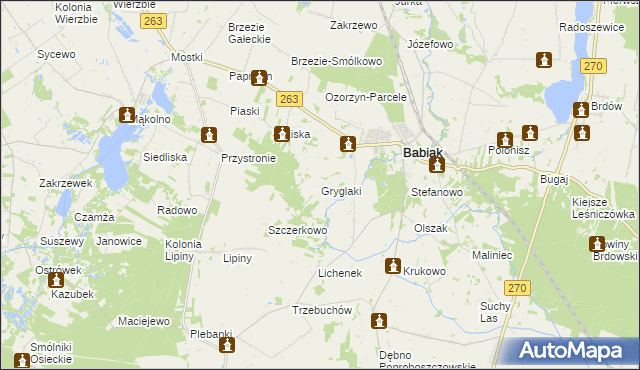 mapa Gryglaki, Gryglaki na mapie Targeo